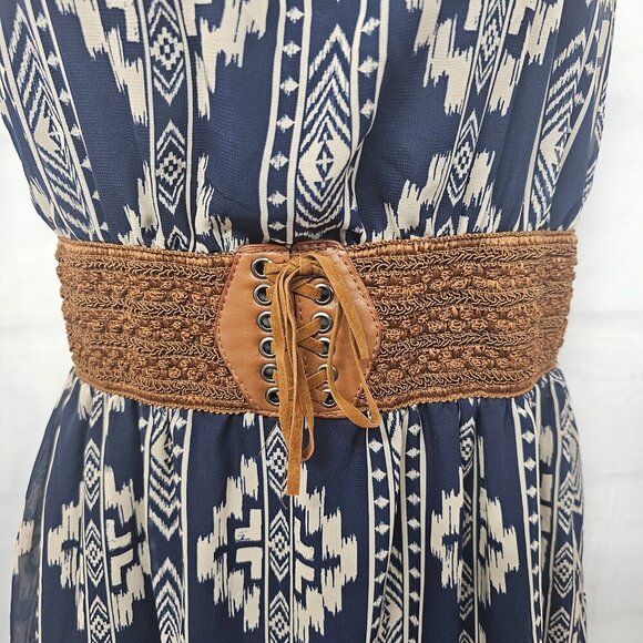 Rue21 Blue Taupe Aztec Southwestern Sleeveless Dress Hi-Low Hem M - Picture 3 of 13